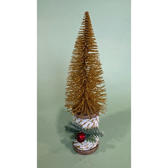 Handcrafted Gold Bottle Brush Tree on Decorated Thread Spool Holiday Décor SPT1 - Picture 2 of 4